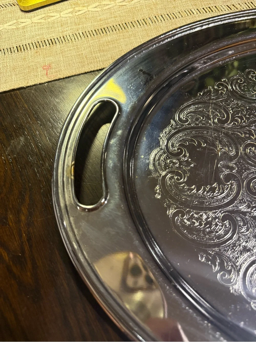 Eton Ornate Silver-Tone Serving/Butlers Tray with Handles 17.5”